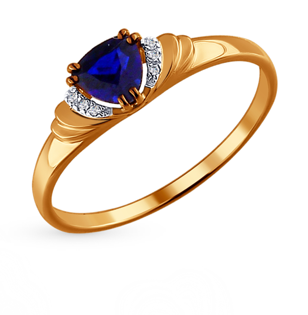 Фото «Золотое кольцо с корундом и бриллиантами SOKOLOV 2011016»