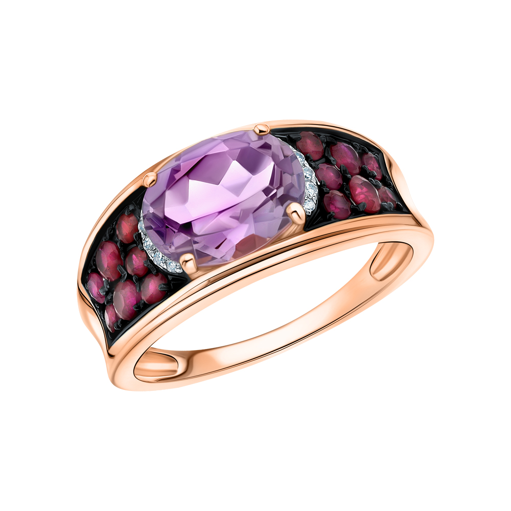 Фото «Золотое кольцо с аметистом, рубинами и бриллиантами»