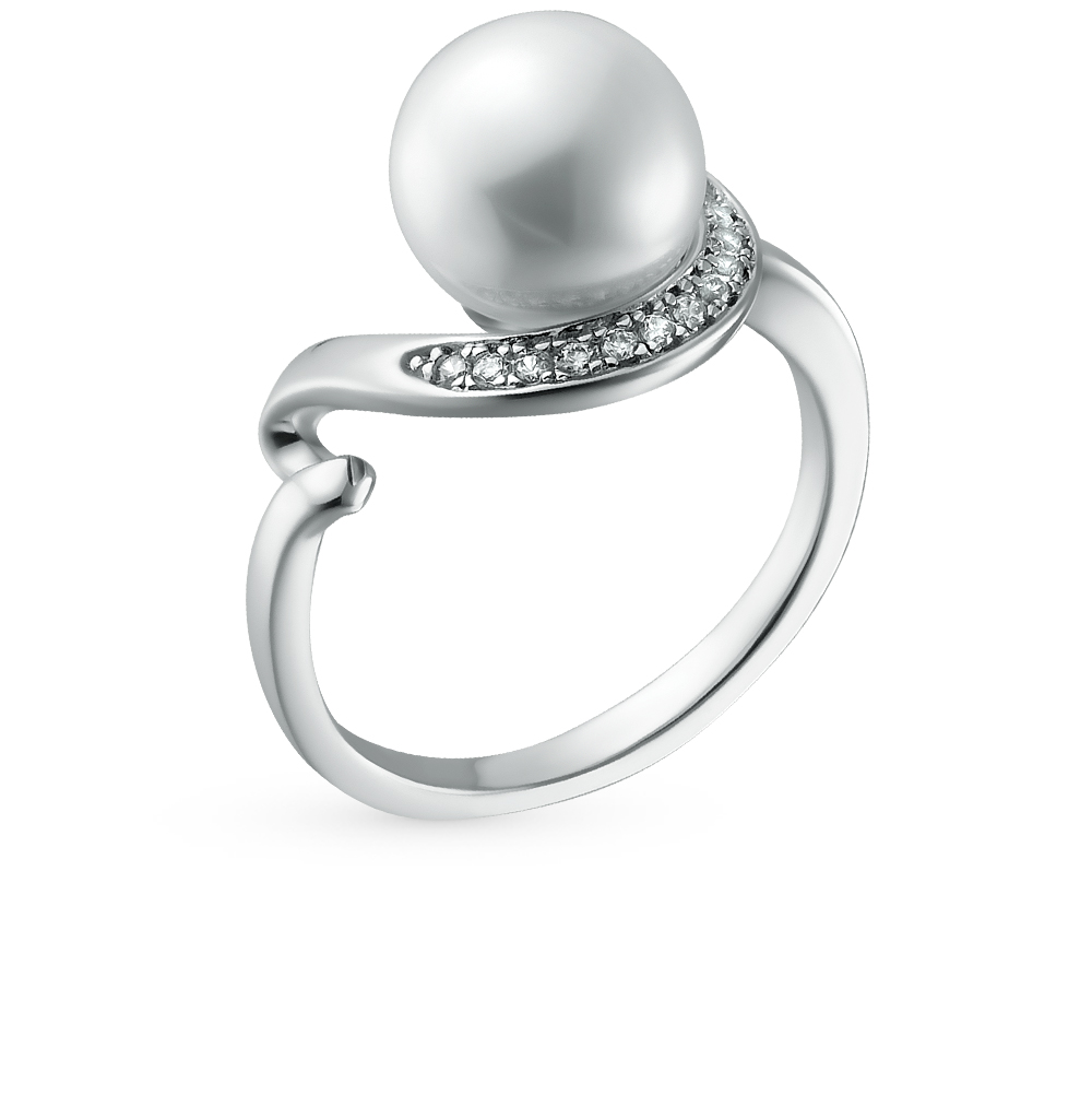 Серебряное кольцо с жемчугом и фианитами в Санкт-Петербурге