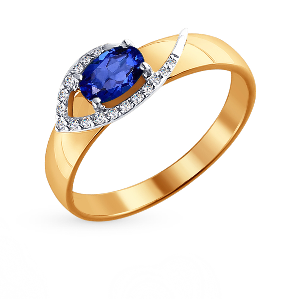 Фото «Золотое кольцо с сапфирами и бриллиантами SOKOLOV 2010981»