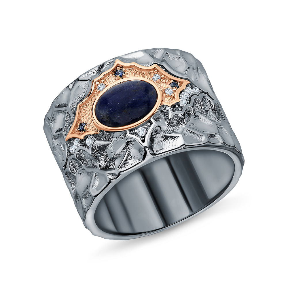 Серебряное кольцо с фианитами и содалитами в Краснодаре