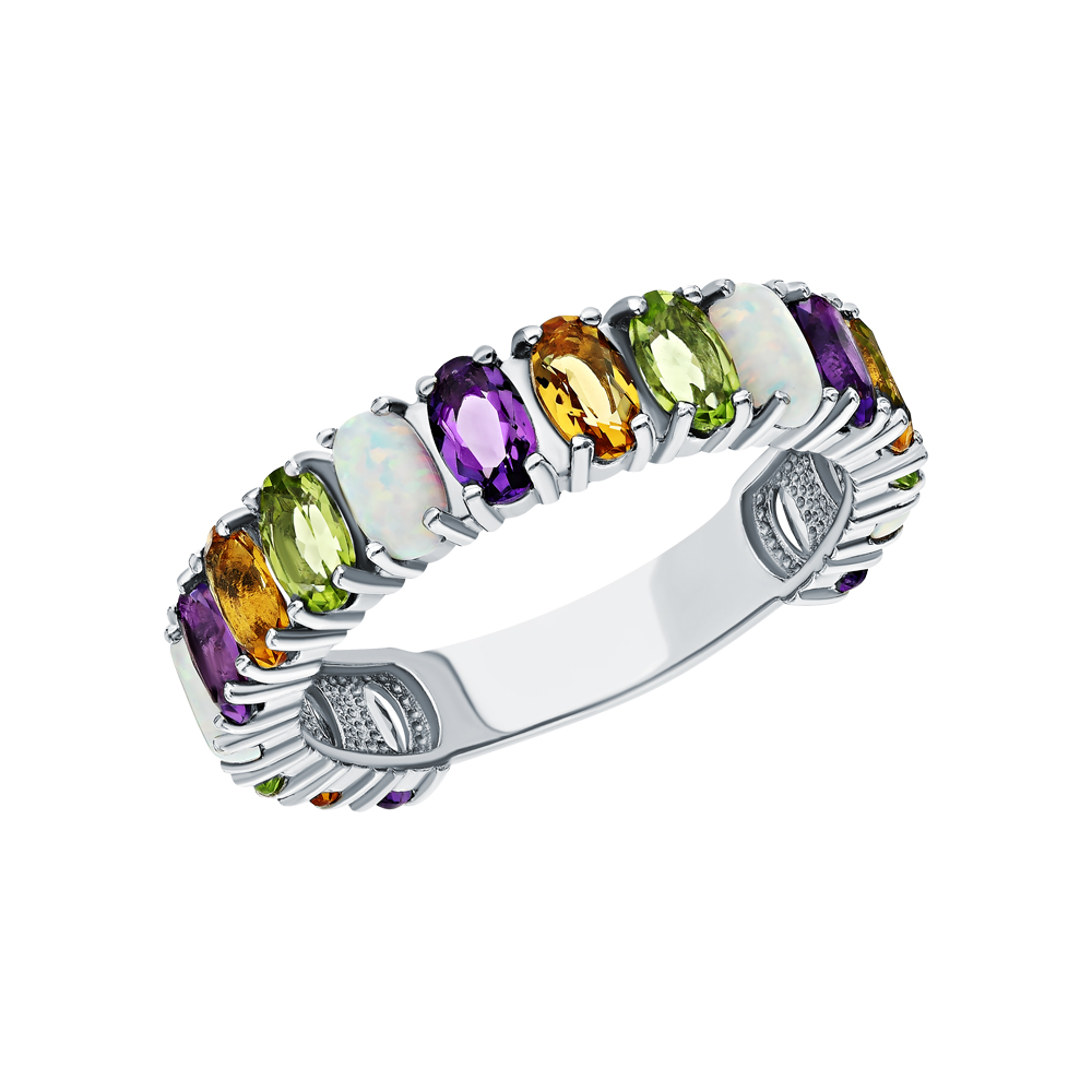 Фото «Серебряное кольцо с цитринами, опалами, аметистом и хризолитом»