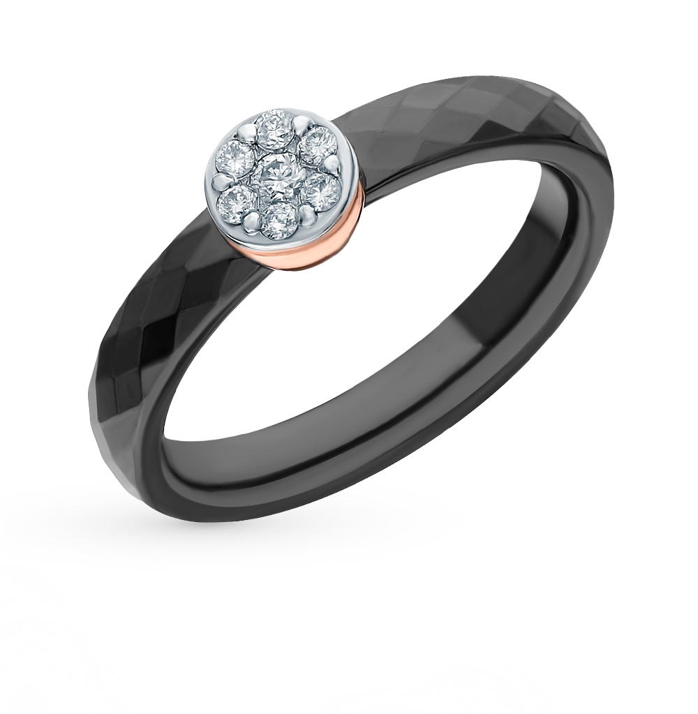 Золотое кольцо с керамикой и бриллиантами в Ростовe-на-Дону