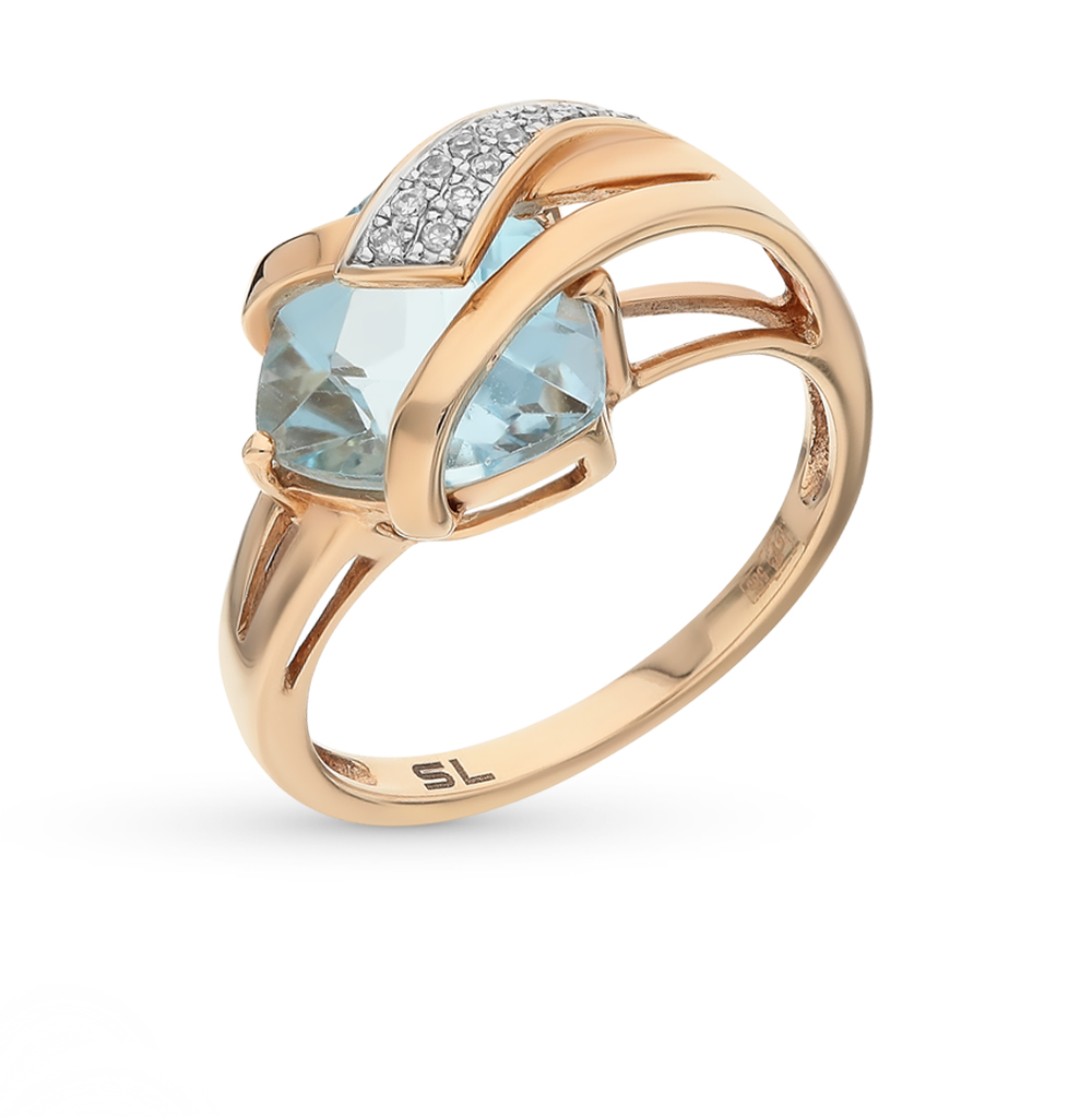 Золотое кольцо с топазами и бриллиантами в Краснодаре