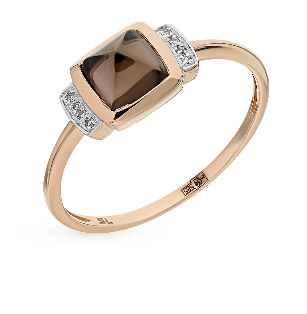 Золотое кольцо с кварцем дымчатым и бриллиантами в Санкт-Петербурге