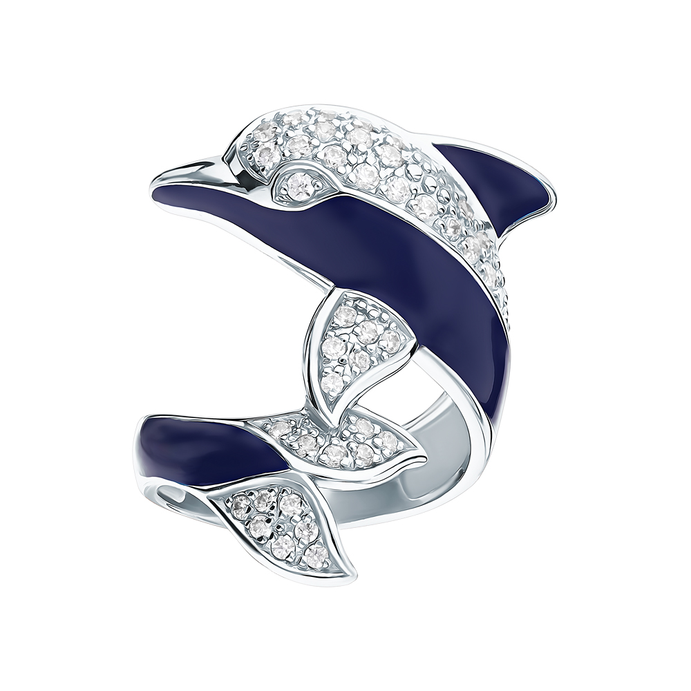 Серебряное кольцо с эмалью и фианитами swarovski в Самаре