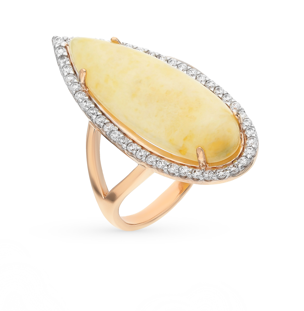 Золотое кольцо с янтарем и фианитами в Самаре