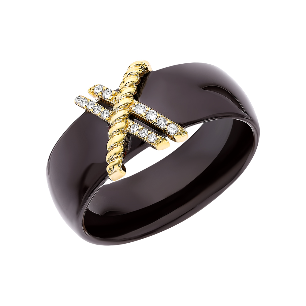 Керамическое кольцо с фианитами и серебряной вставкой в Самаре