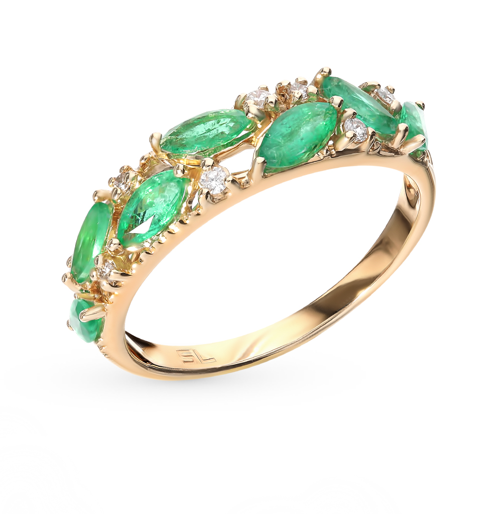 Золотое кольцо с изумрудами и бриллиантами в Санкт-Петербурге