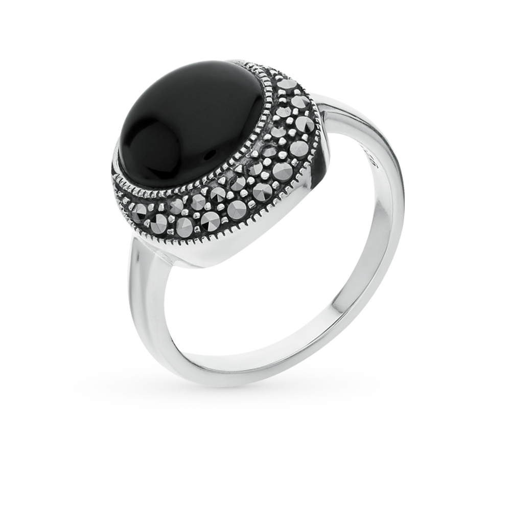 Серебряное кольцо с ониксом и марказитами в Самаре