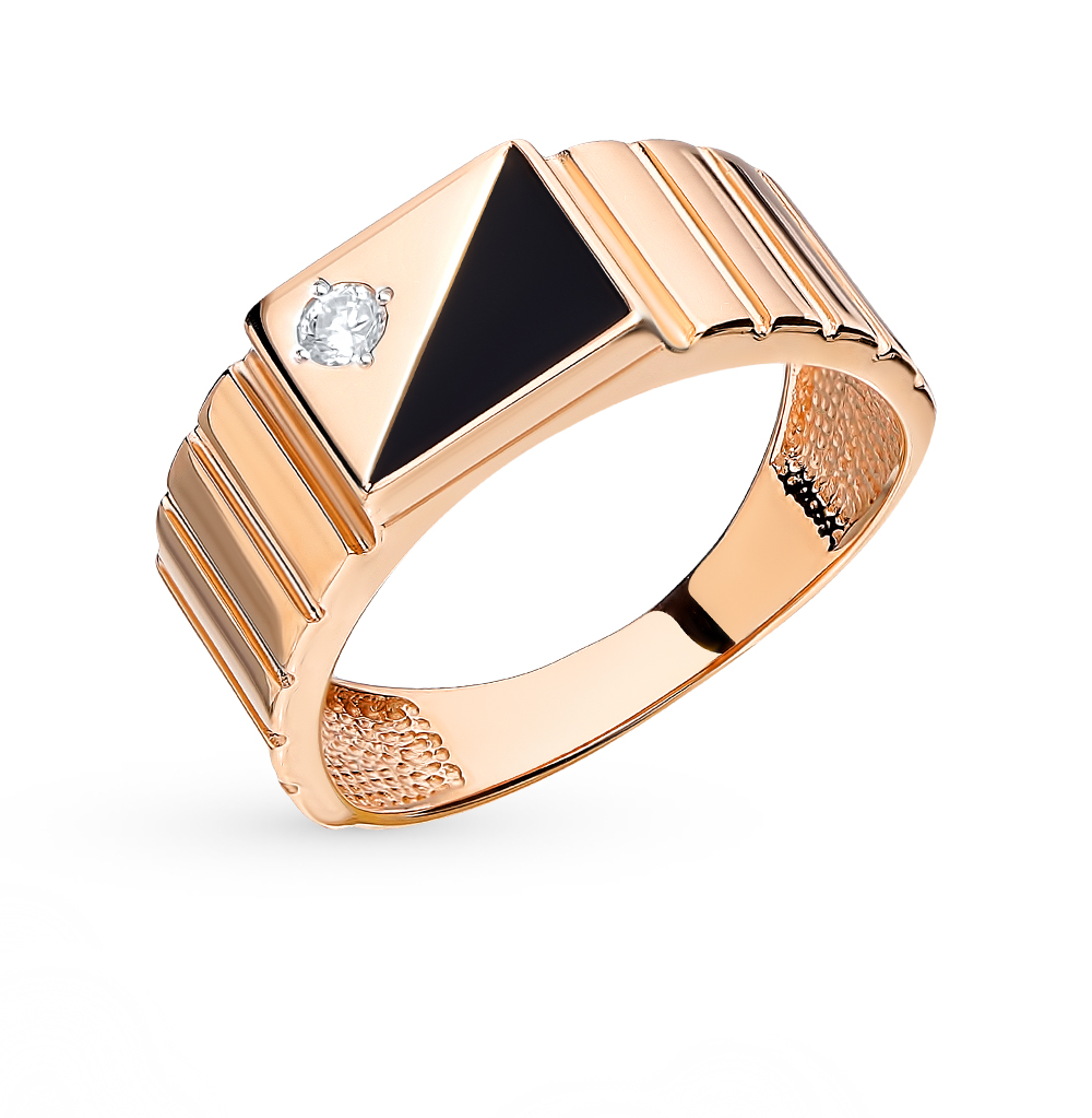 Золотое кольцо с эмалью и фианитами в Краснодаре