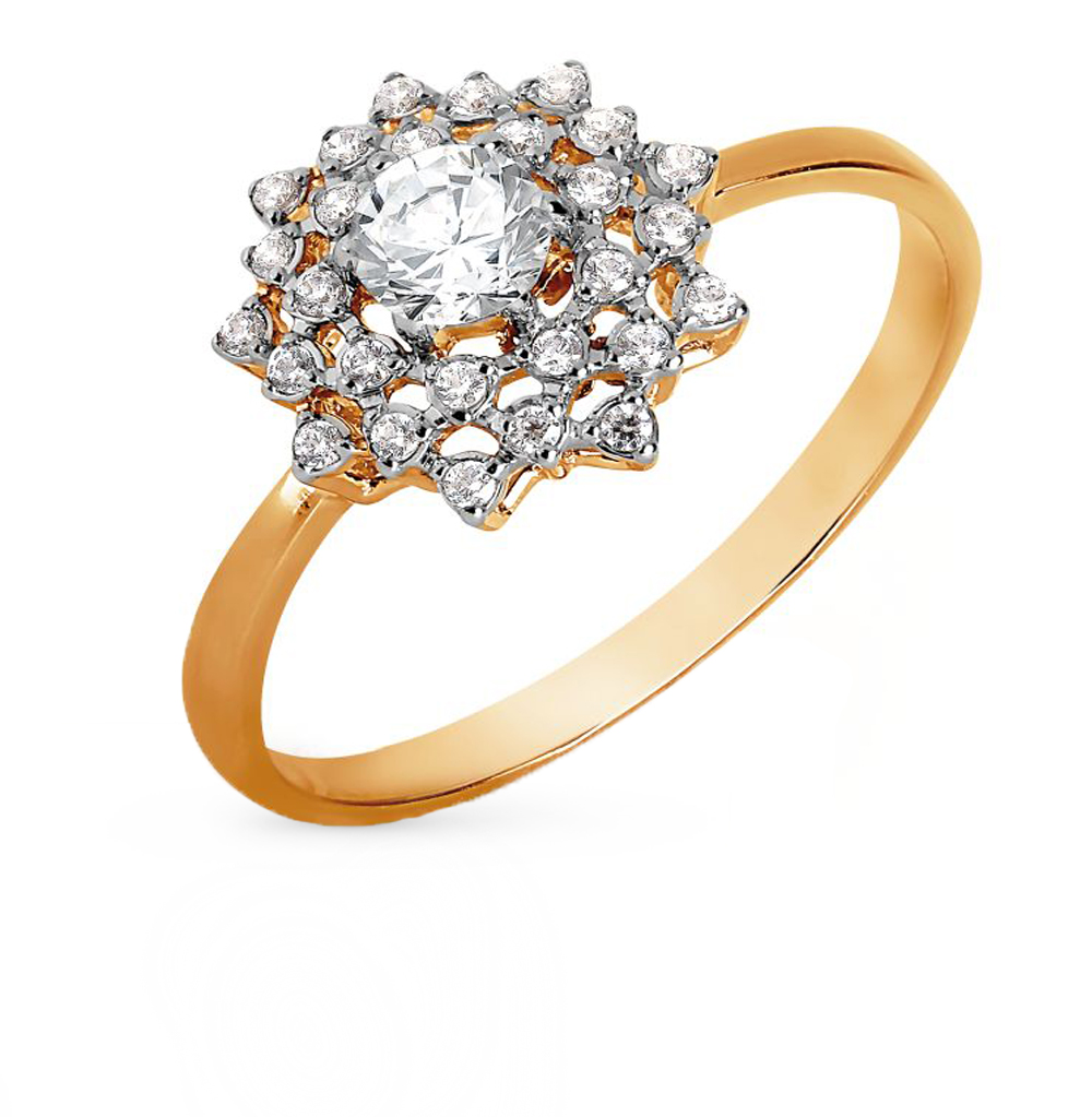 Золотое кольцо с фианитами и кристаллами  Swarovski в Ростовe-на-Дону
