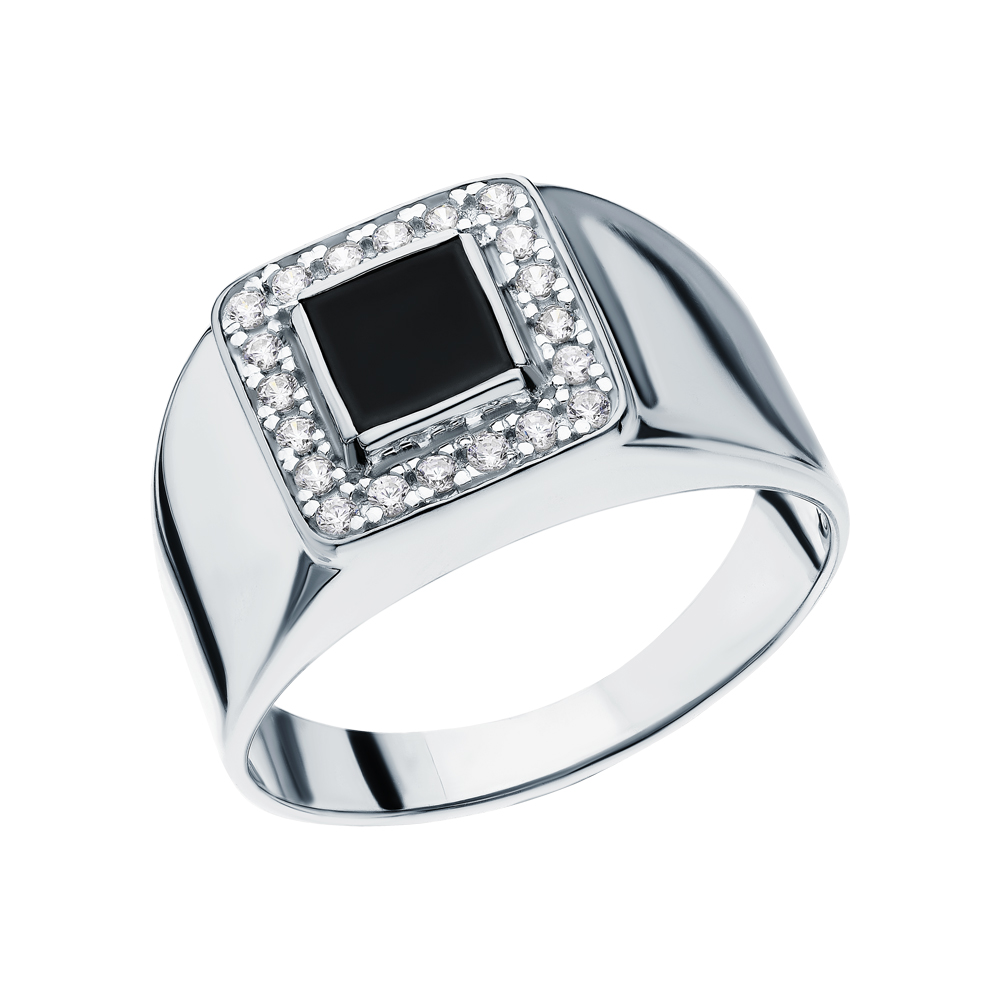 Фото «Серебряное кольцо с кубическим цирконием и ониксом»