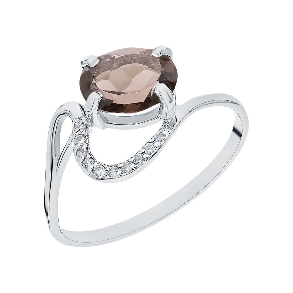 Серебряное кольцо с фианитами и кварцами дымчатыми в Самаре