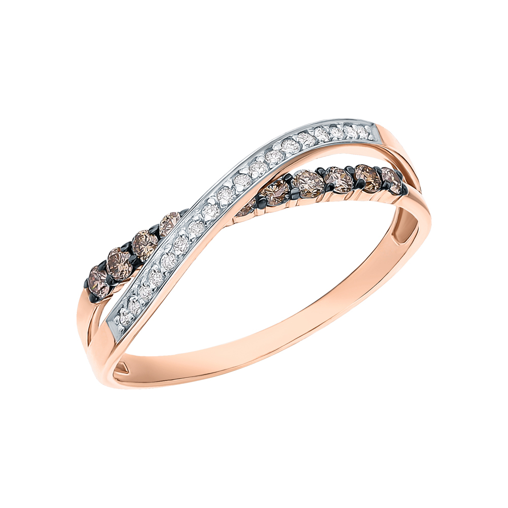 Золотое кольцо с коньячными бриллиантами и бриллиантами в Краснодаре