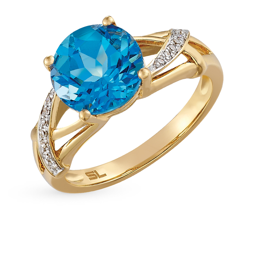 Золотые кольца с голубыми камнями