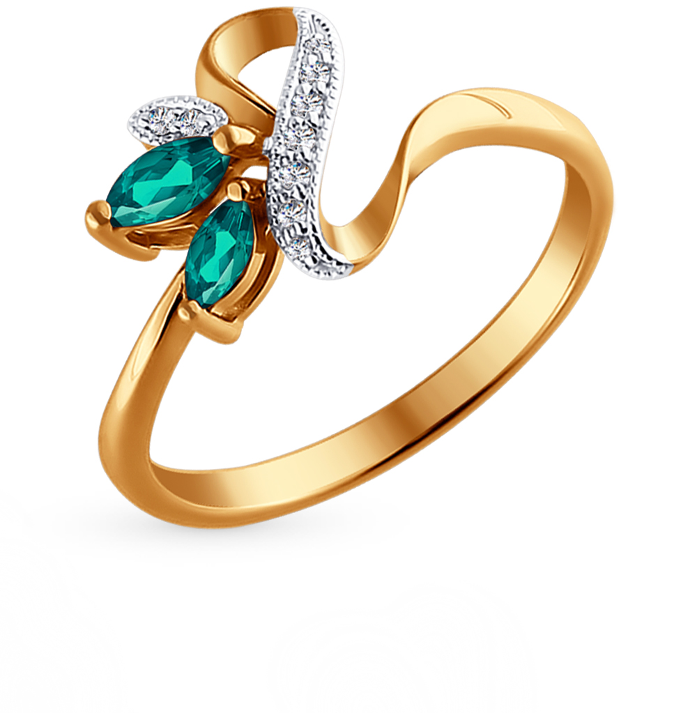 Фото «Золотое кольцо с изумрудами и бриллиантами SOKOLOV 3010384»